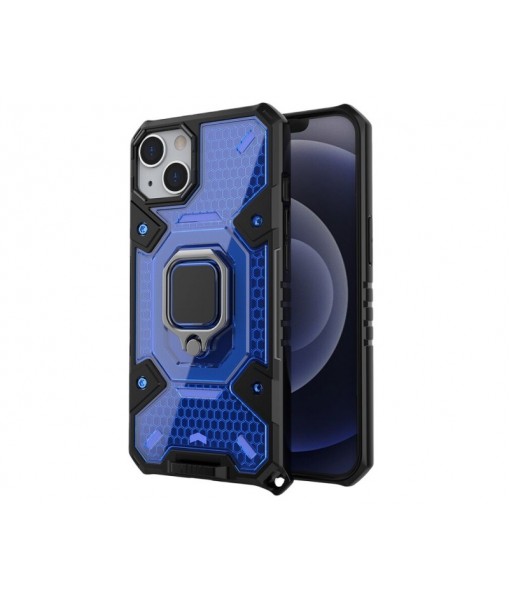 Husa Techsuit Honeycomb Armor Cu Inel Metalic, iPhone 13 mini, Albastru